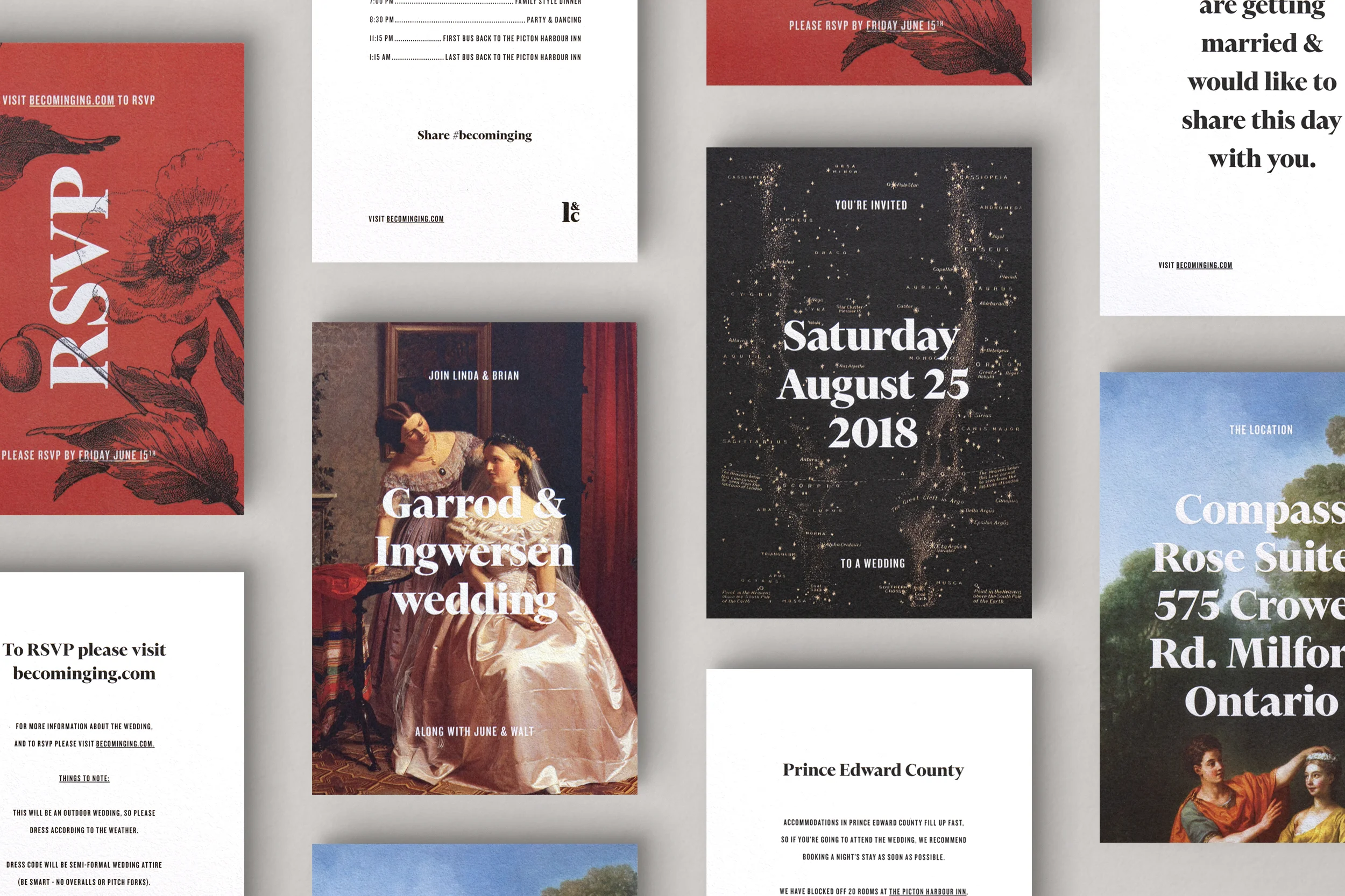 Invitations for a rustic outdoor wedding in Prince Edward County.