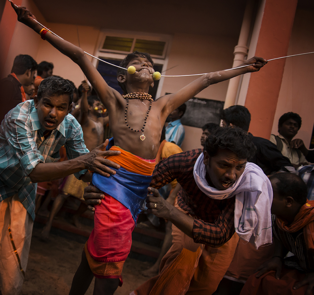 Celebrating the birth of the Hindu god Murugan, Velukuthu is an annual Hindu festival held in Alleppey, India, where worshipers pierce their tongue with a long metal spear, called a vel.