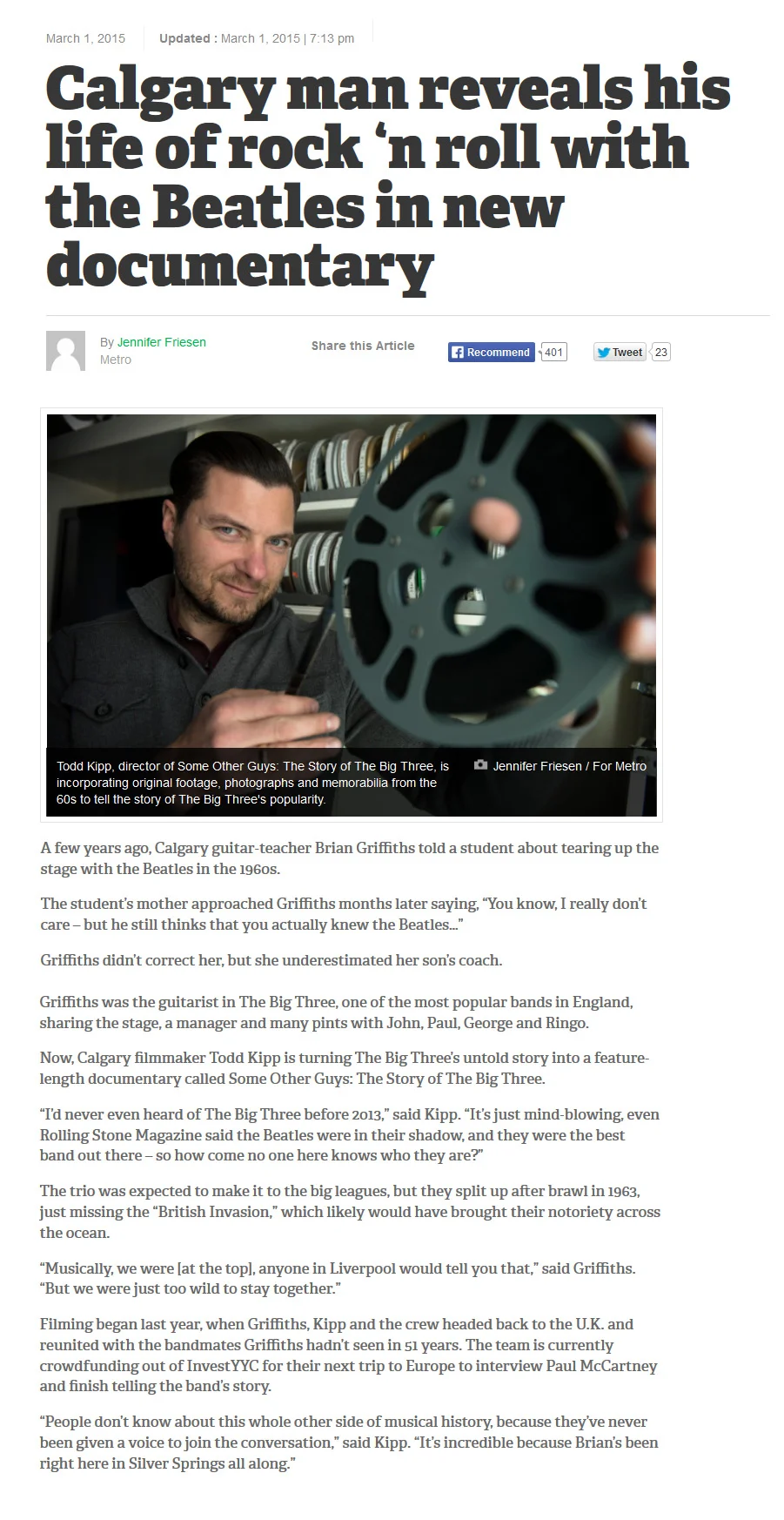 Published in Metro Calgary, March 2, 2015.