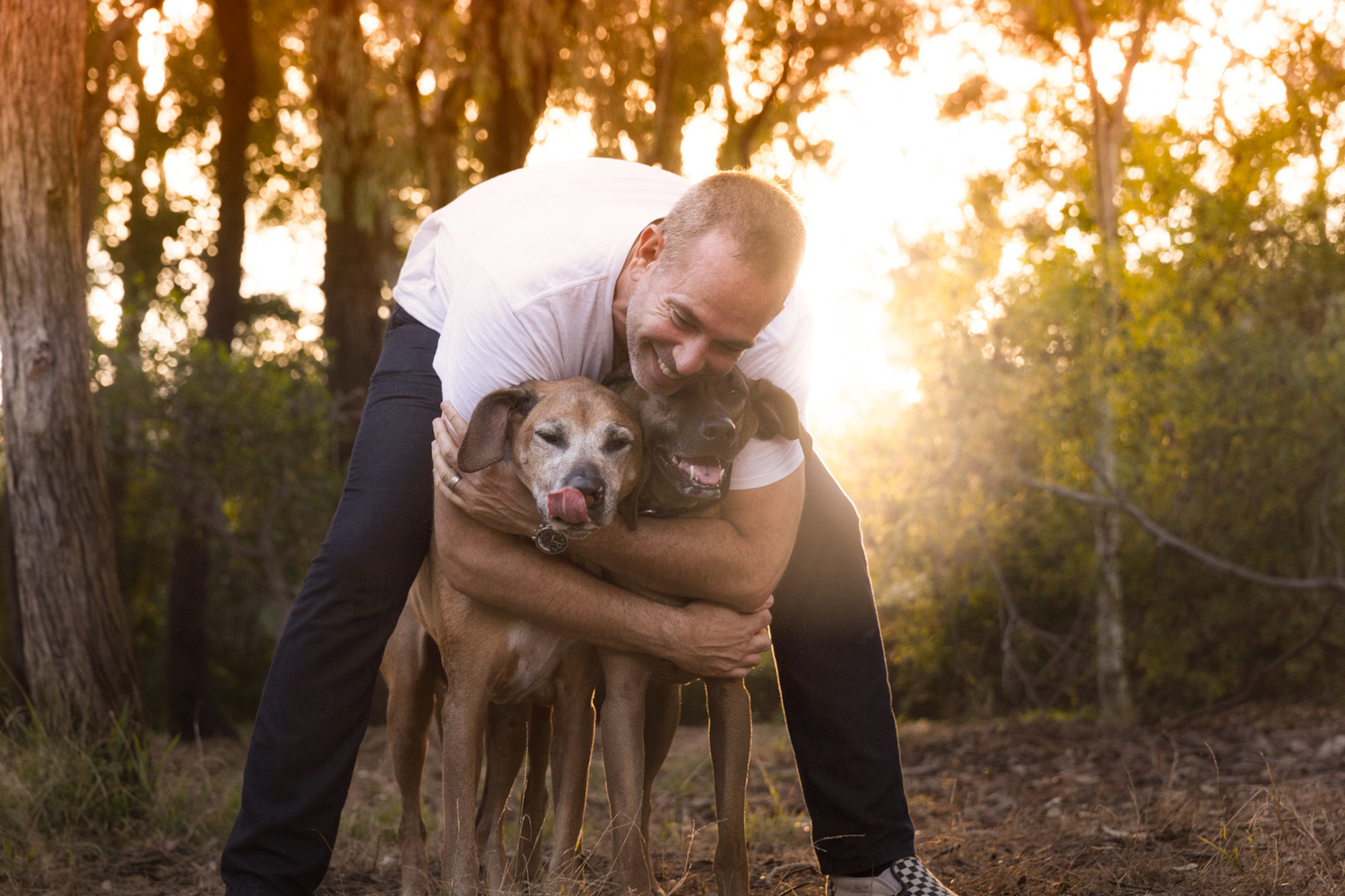 Proud owner with his two Rodhesian Ridgeback dogs.