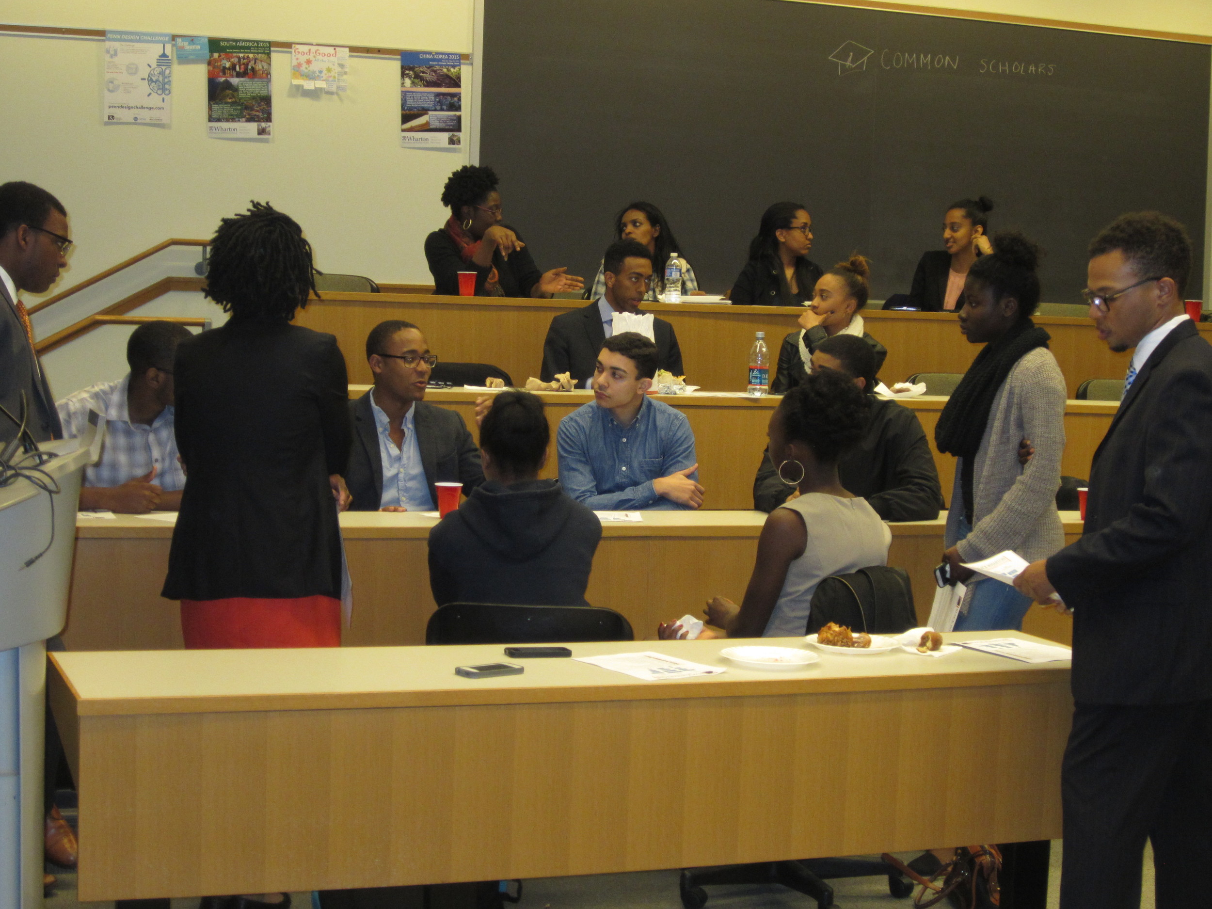 All eyes on Josh Richardson W'16! Members gather around to hear some great advice on the finance industry and internships. 