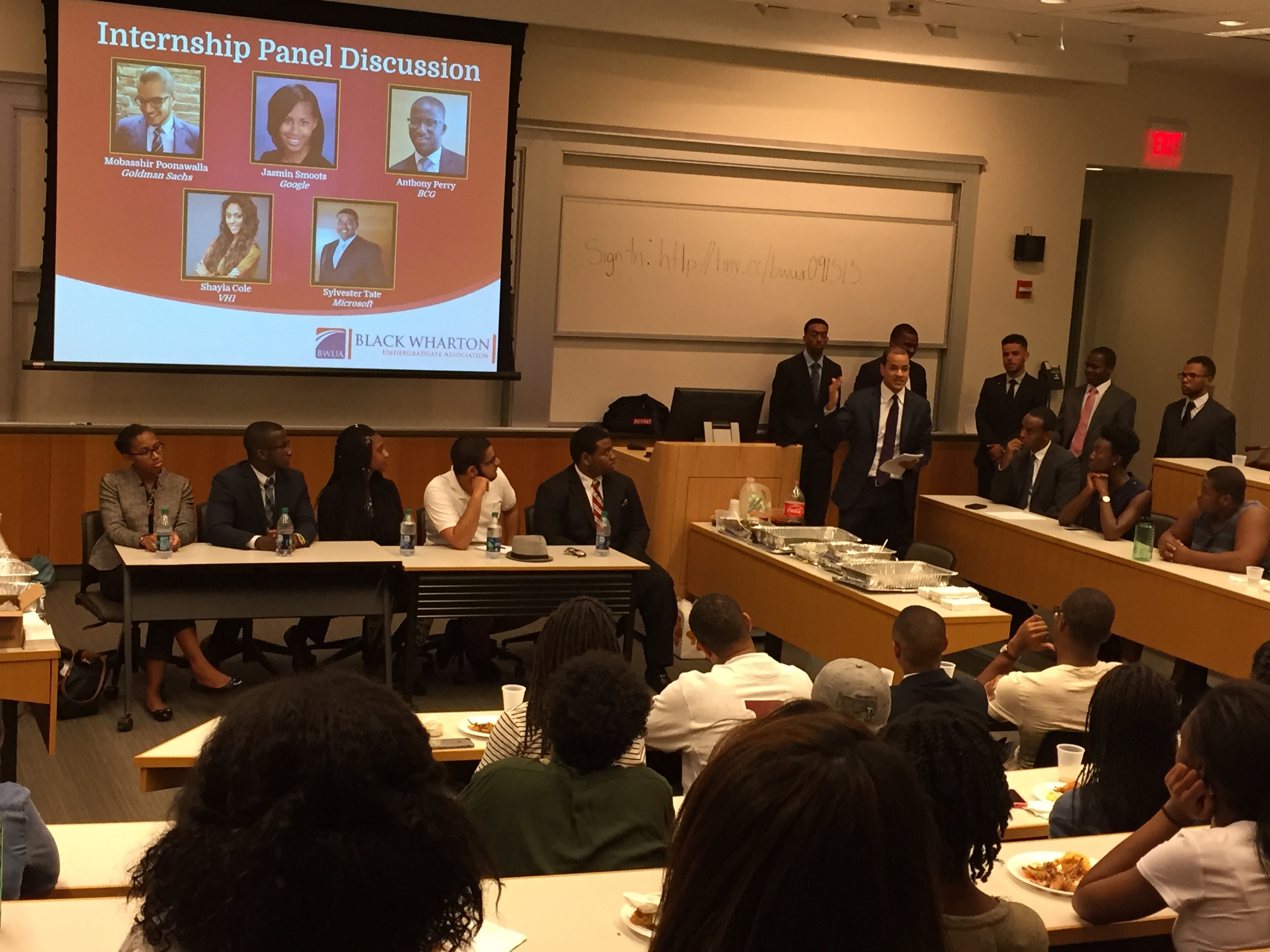 Students got to pick the brains of five upperclassmen panelists who interned over the summer in various industries including: finance, media, consulting, and technology. Questions from the audience ranged in topic from networking to get a start in the corporate world to the legacy they desire to leave in their professional careers. The panelists provided useful advice and even some solid one liners at the end of the discussion. "You have one mouth and two ears for a reason. Listen." - Jasmin Smoots "Shoot for the stars and you'll hit the moon. Very few people have even made it there." -Sylvester Tate