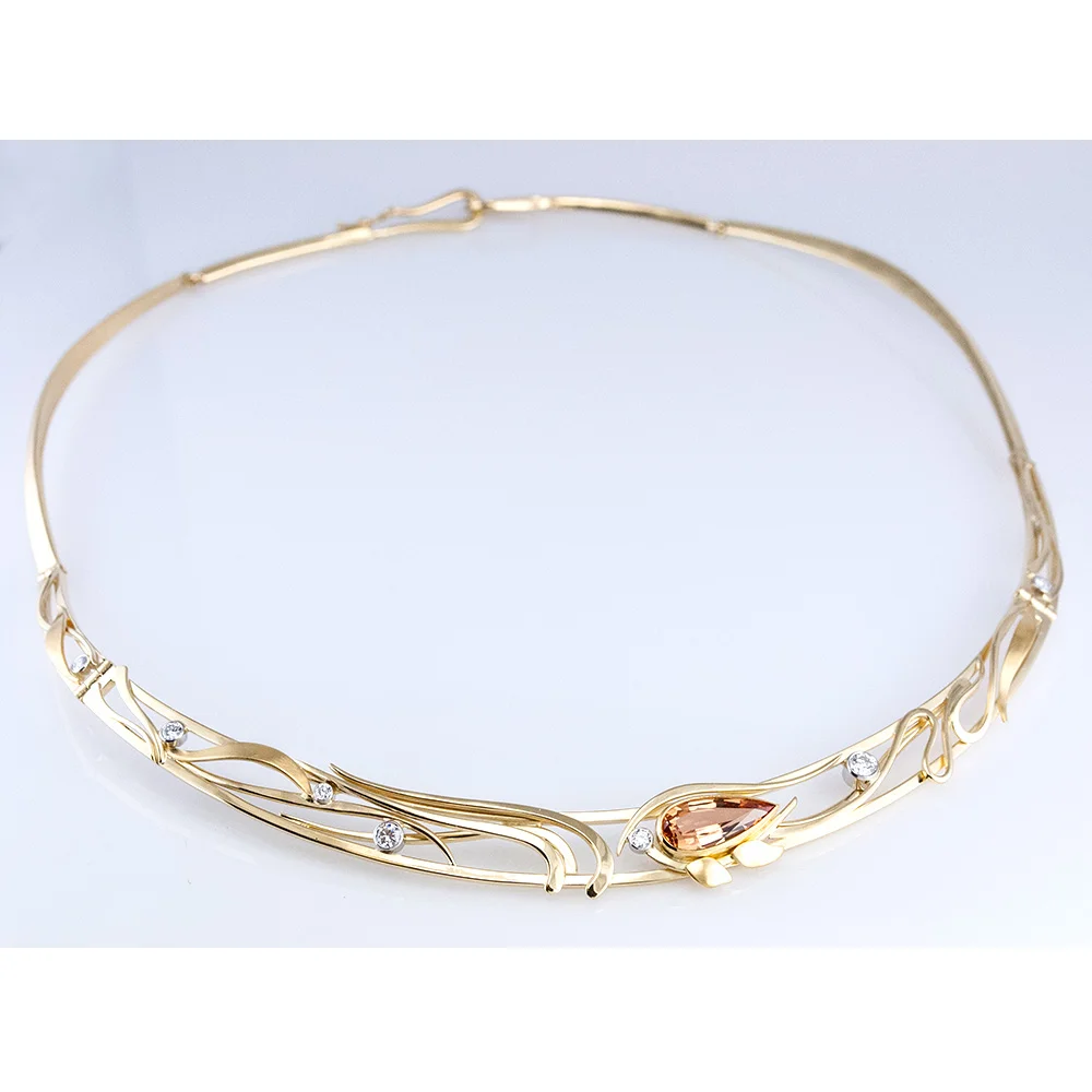 Pisces Necklace with Imperial Topaz and Diamonds