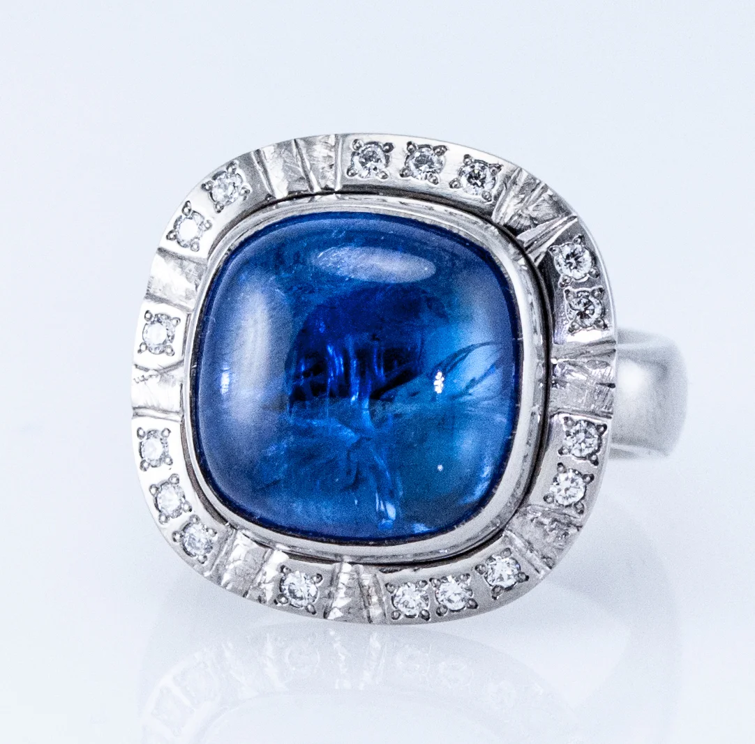 Halo Cocktail Ring with Tanzanite Cabochon