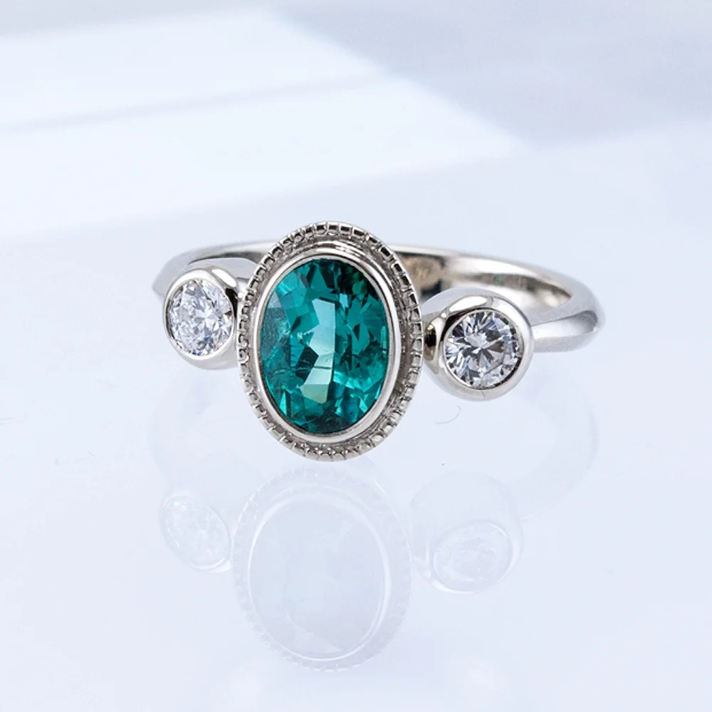 3 Bezel Ring with Blue Tourmaline and Diamonds