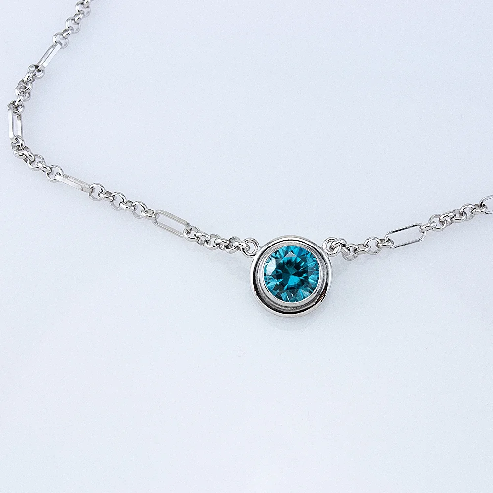Platinum Lollipop Necklace with Blue Zircon