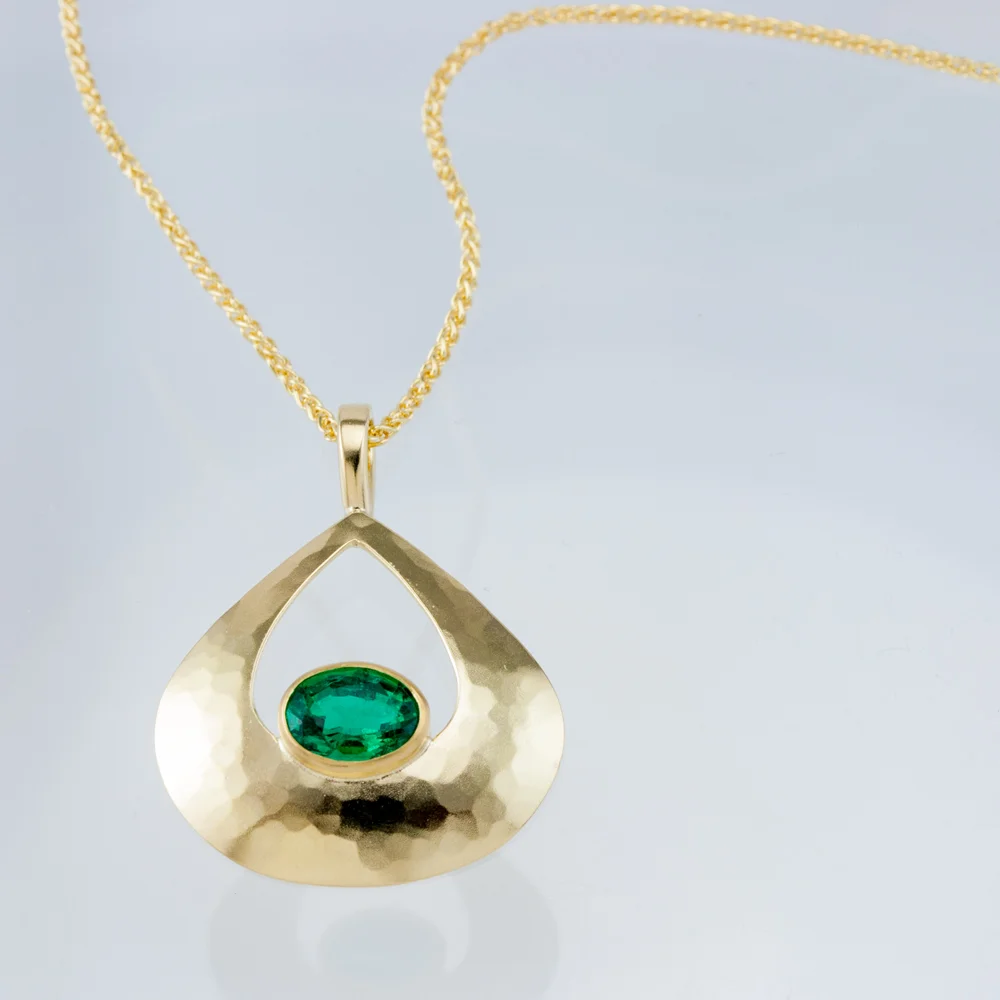 Luna Pear Pendant with Emerald