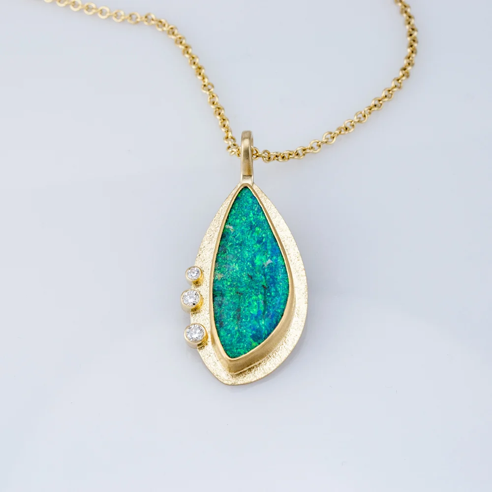 Boulder Opal and Diamond Pendant