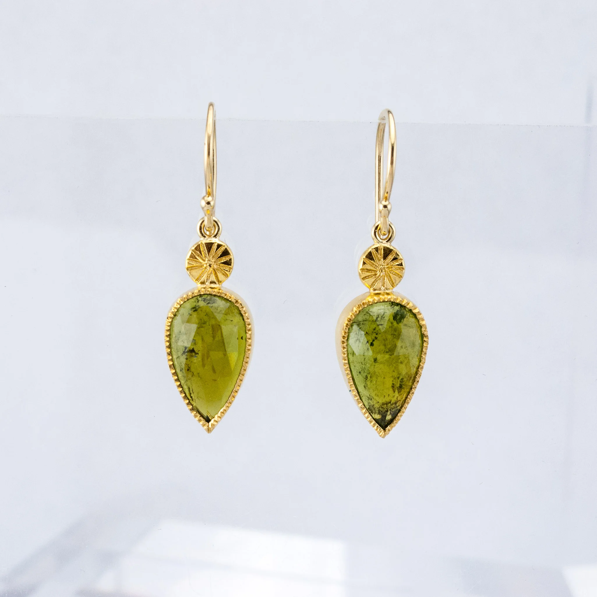 Rose Cut Tourmaline Earrings with Chiseled Dots