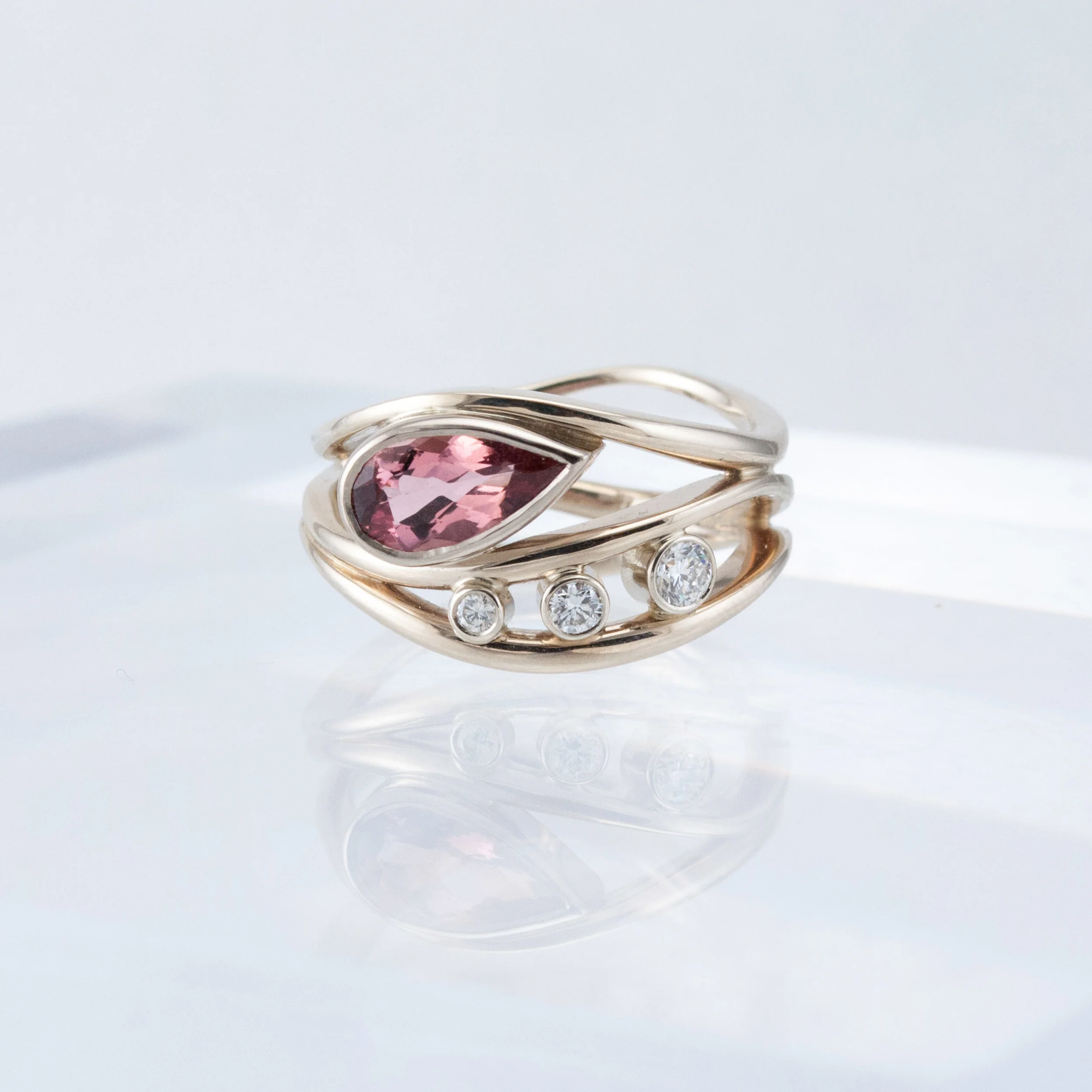 Triality Ring with Rose Topaz