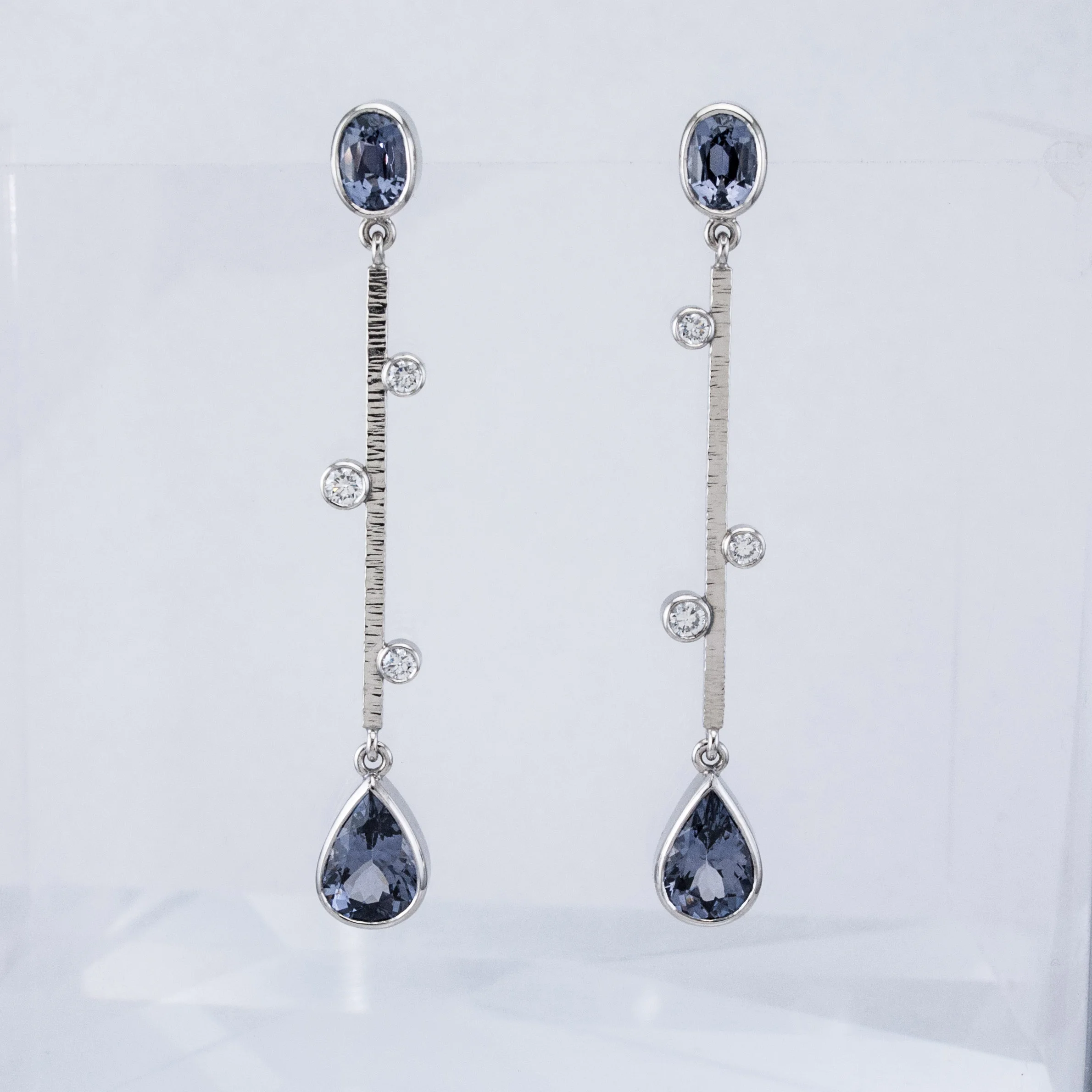 Sticks and Stones Earrings with Grey Spinels