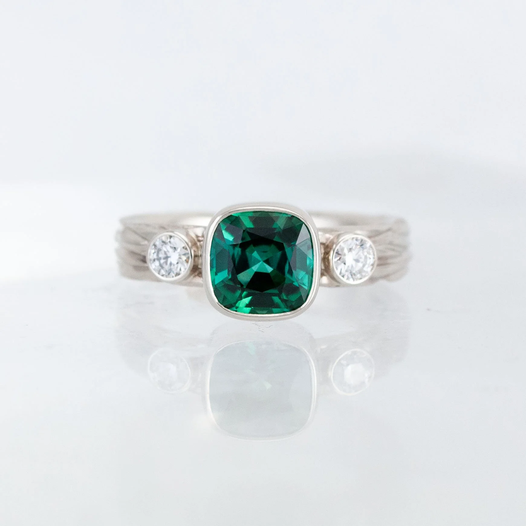 Custom Tourmaline and Diamond Oak Bark Ring