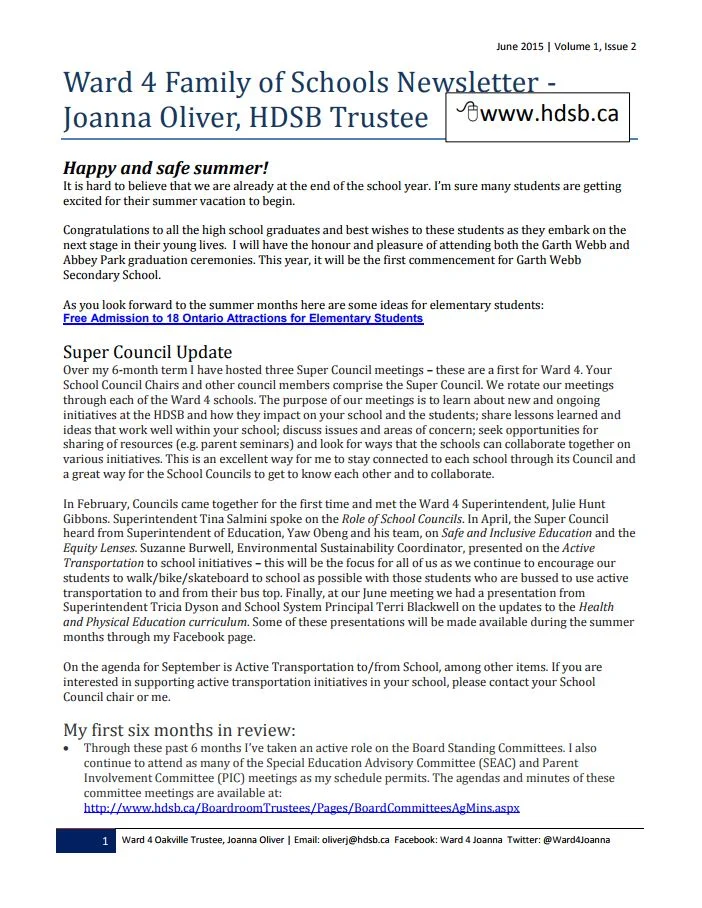 Ward 4 Oakville Trustee Newsletter_June 2015 Page 1