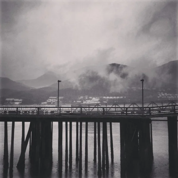 A cloudy pier awaiting a cruise ship in Juneau, Alaska, taken on a Boston Brass trip there to perform with the Enso Quartet in 2013.