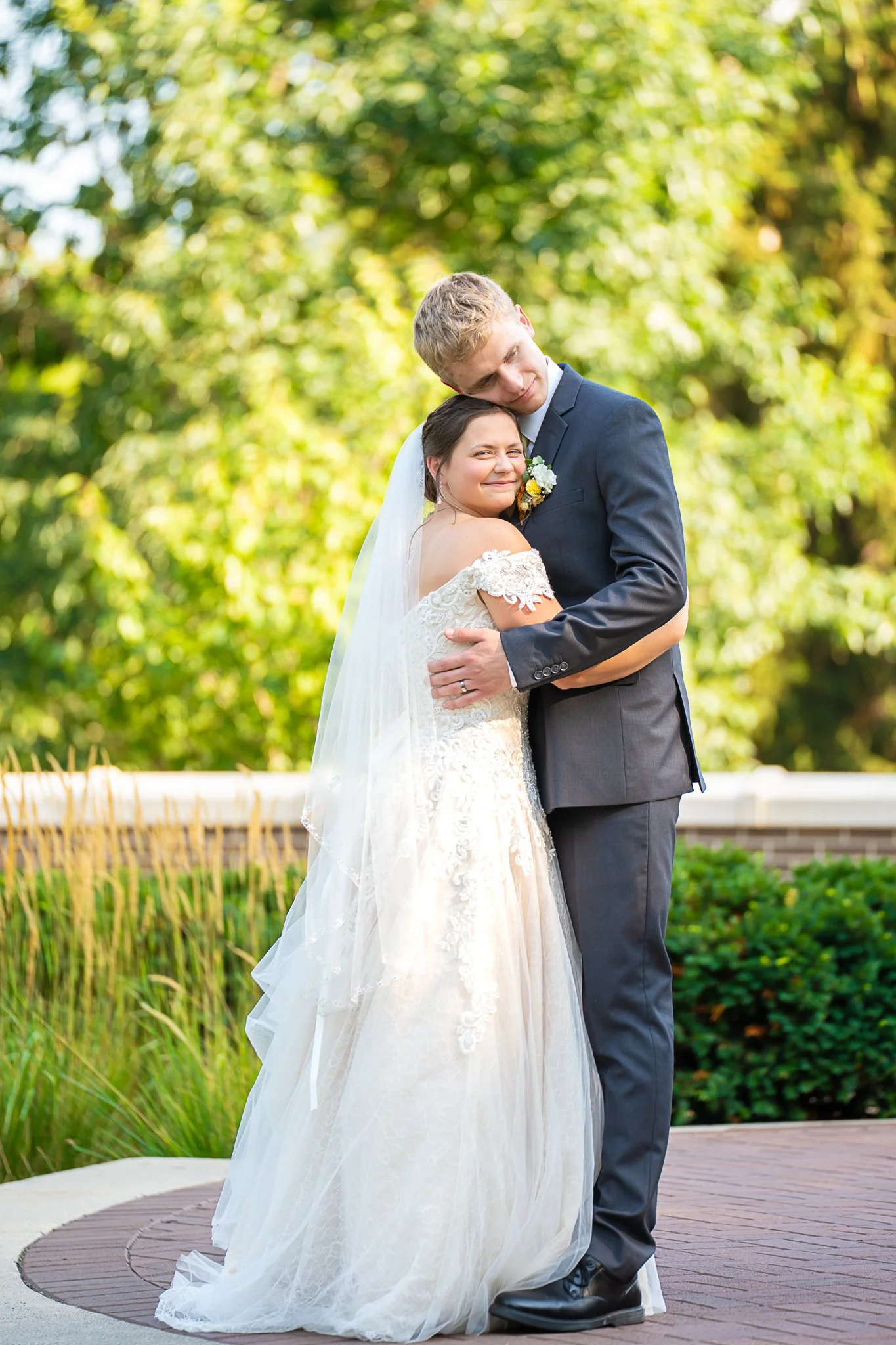 A wedding photo of bride and groom at Michigan State University