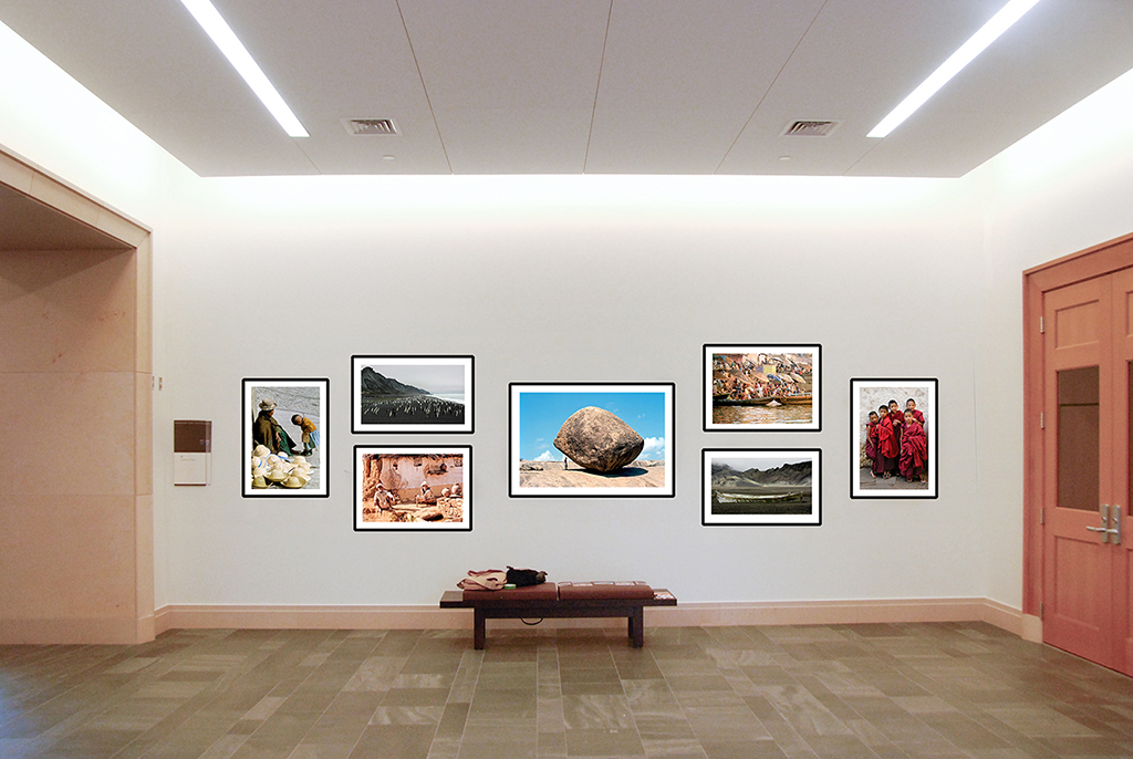 Public and private settings in which photographs have been or are being shown, including temporary exhibits and permanent installations.