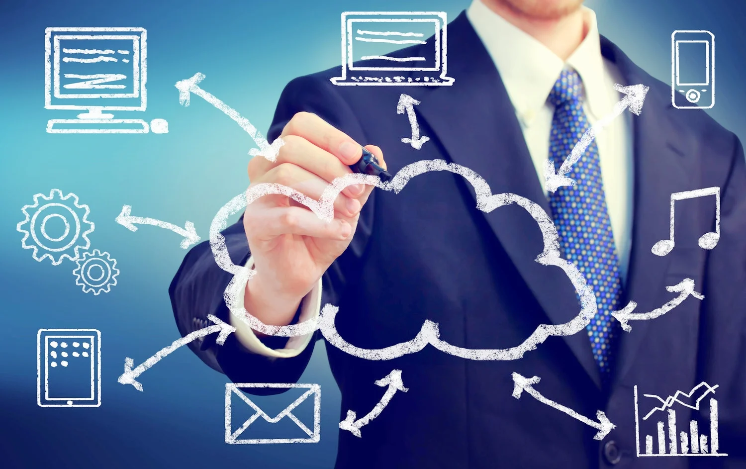Businessman with cloud computing concept Businessman with cloud computing concept