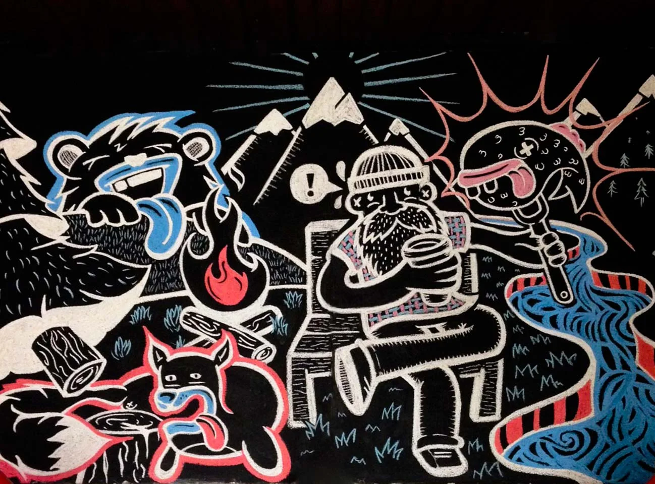 Coffee fuelled chalk murals at Get Naked Espresso Bar by Nacho Station