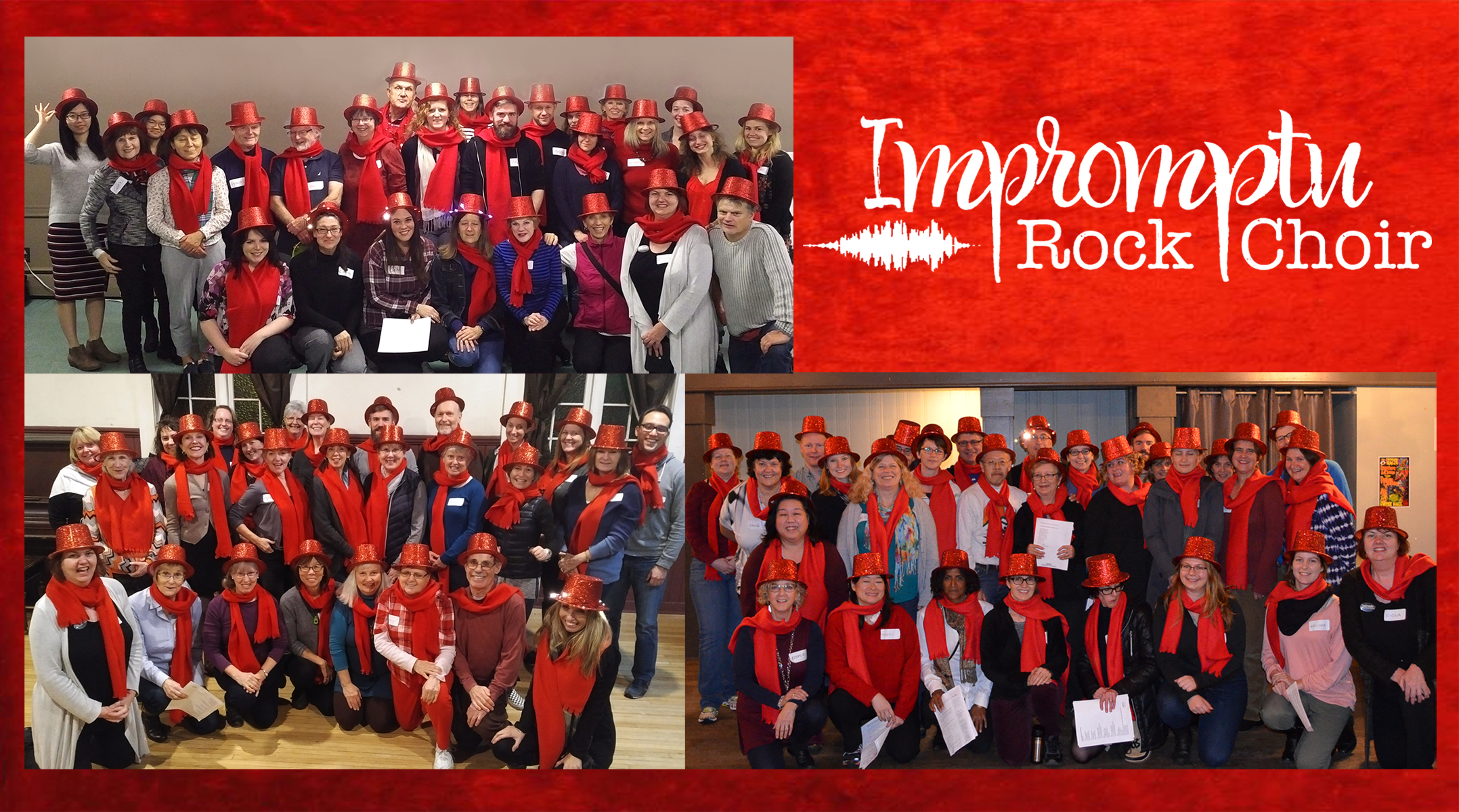 Yule Duel participants from our three choirs - Top left - Kitsilano! Bottom left - North Shore! Bottom right - East Van!