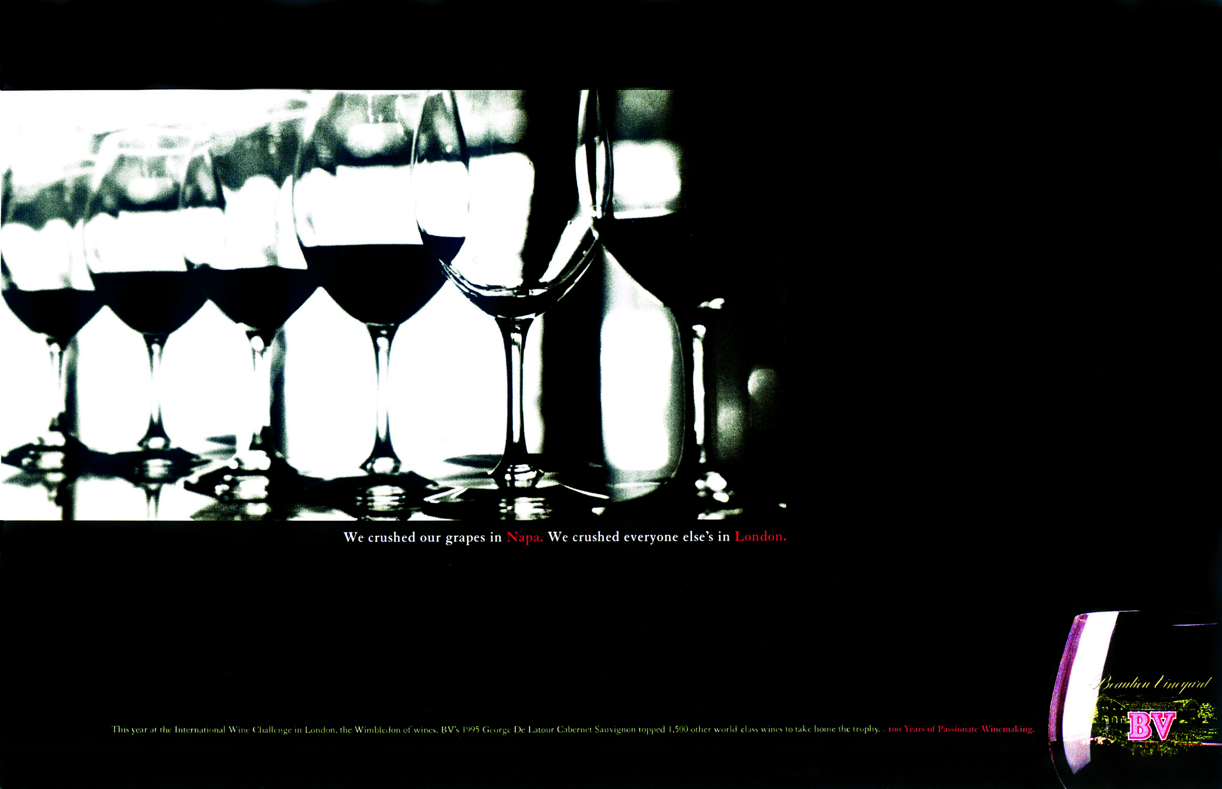ad for bv wins to announce their recent win at the International wine challenge in london.