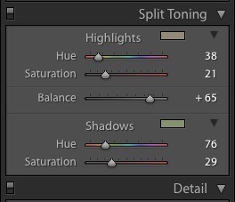 Adjusting the Split Tone balance