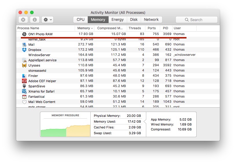  Memory usage after about 20 minutes of use