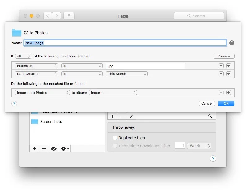 Setting up a watched folder in Hazel