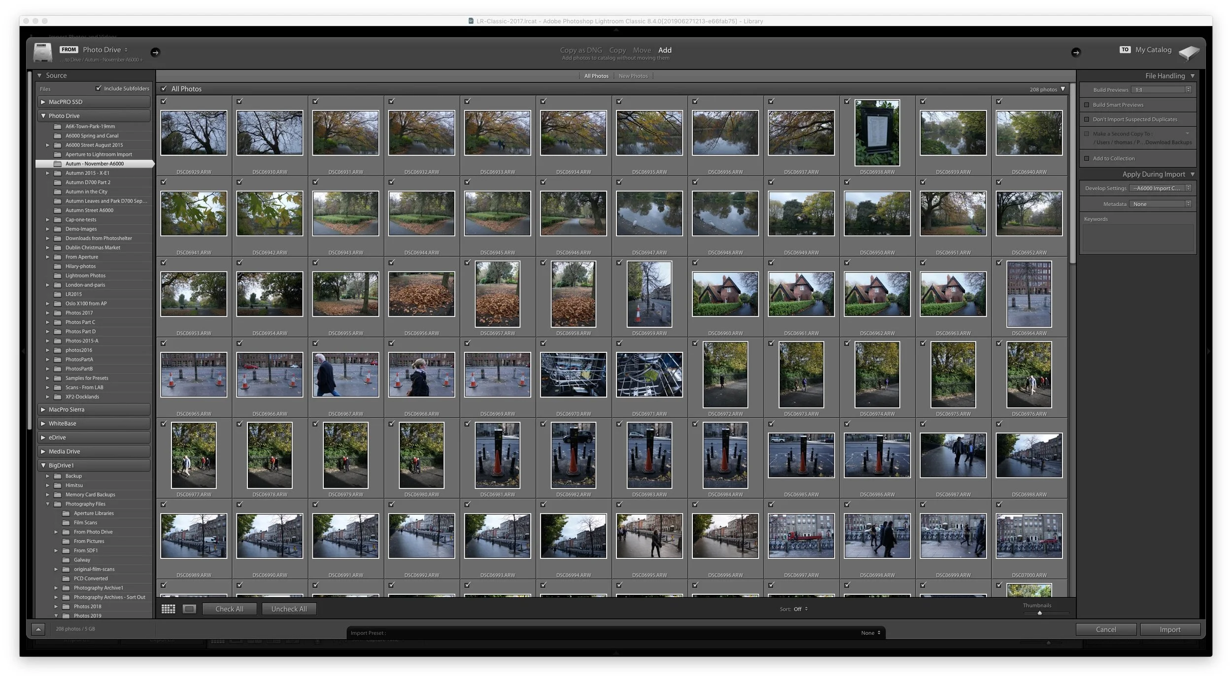 Lightroom Import Window