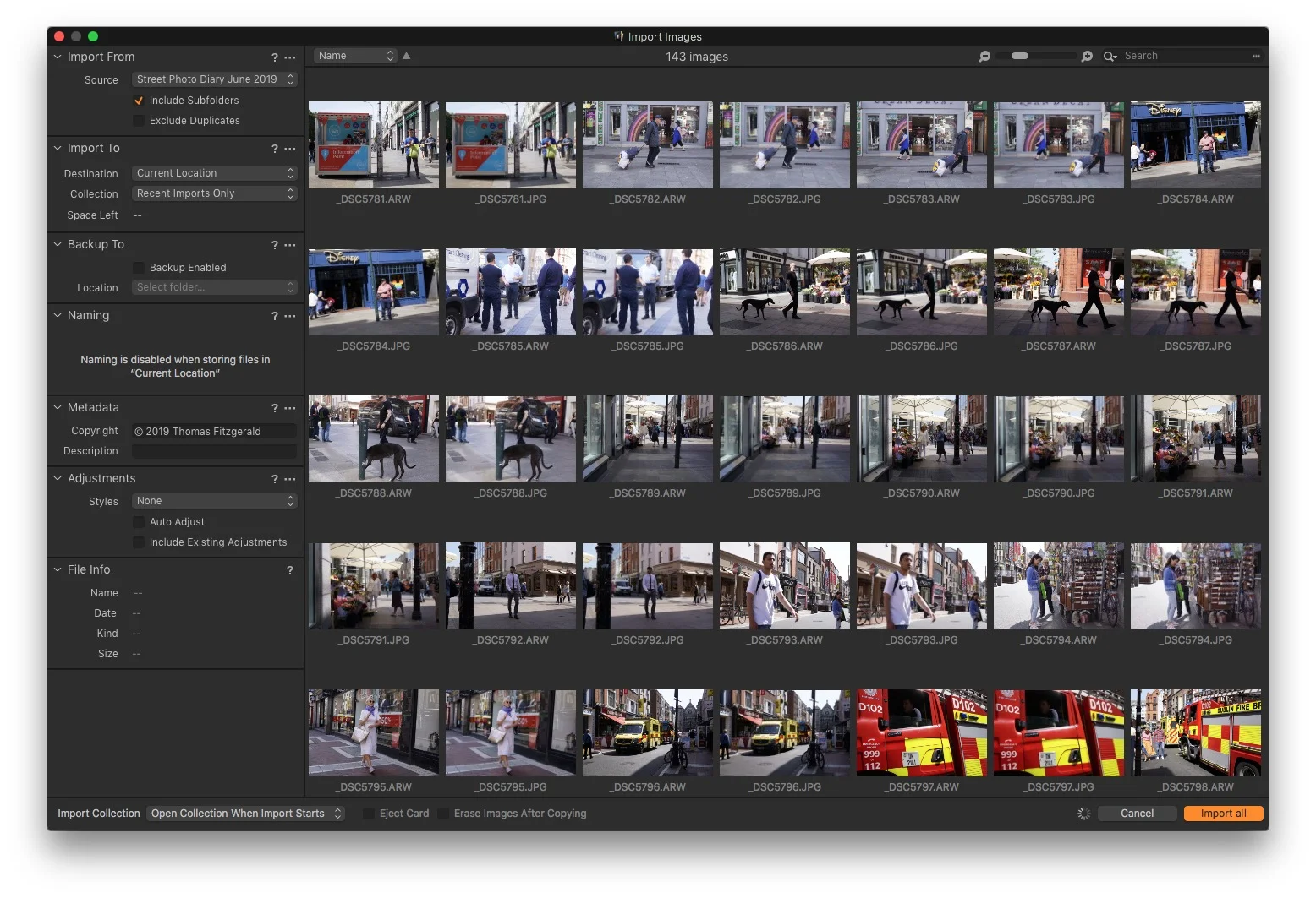 Capture One Import Window