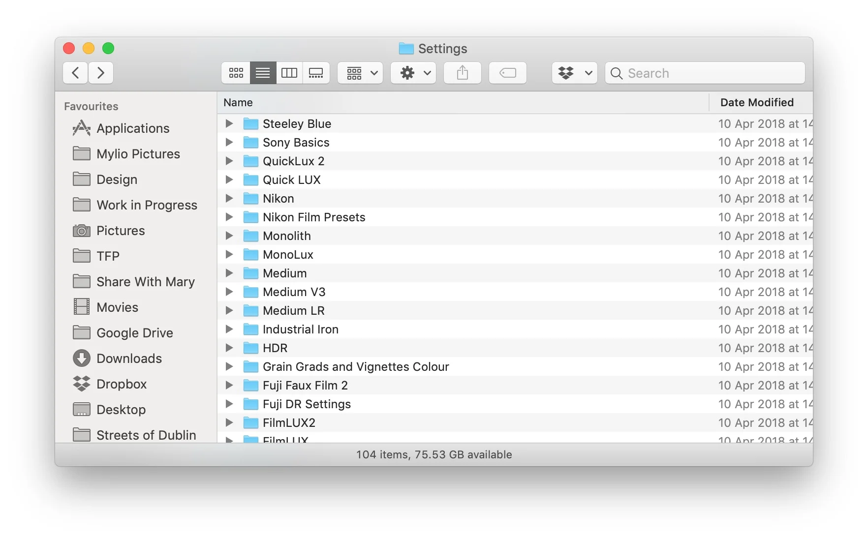 Settings folder in the finder - Lightroom Classic