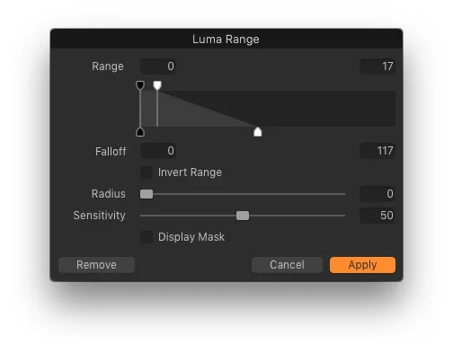 Using a Luma range mask in Capture One to control the shadow area
