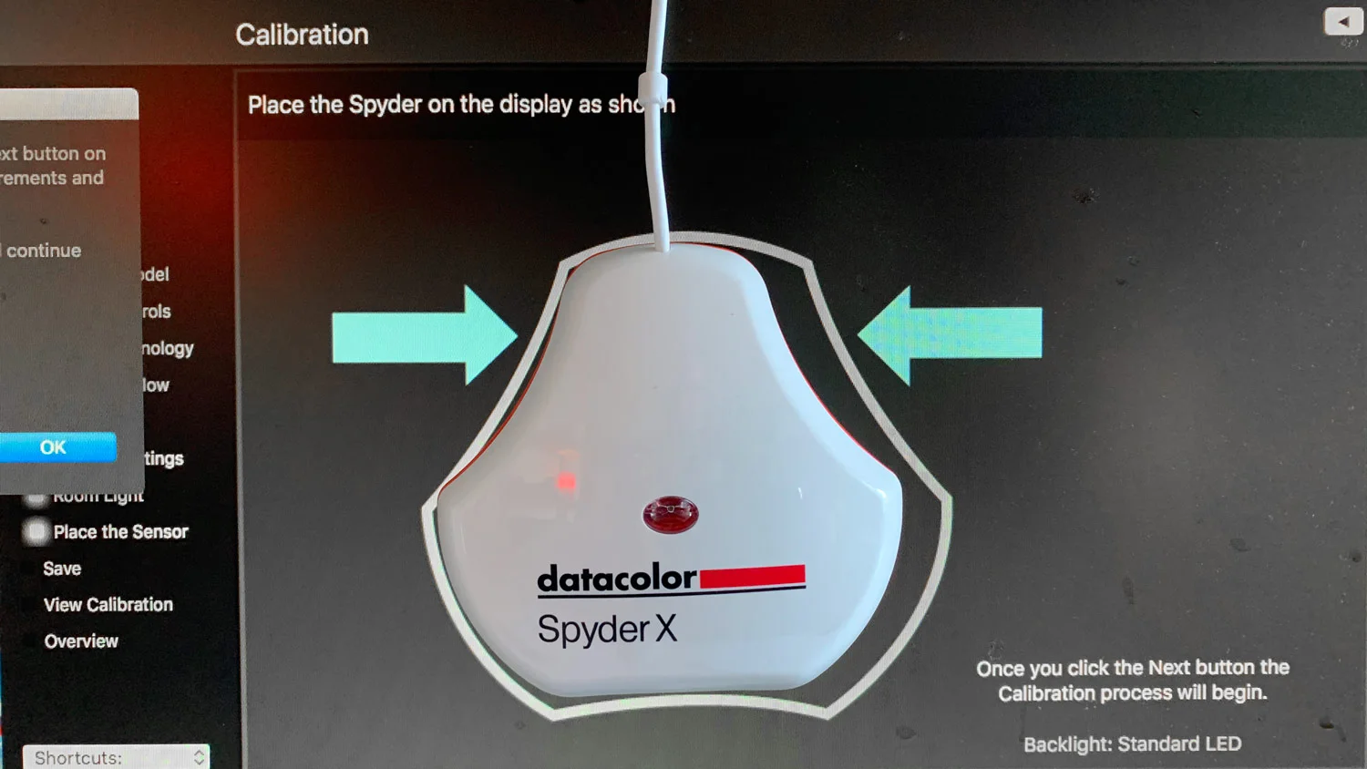 Spyder X on Screen as the screen is calibrated