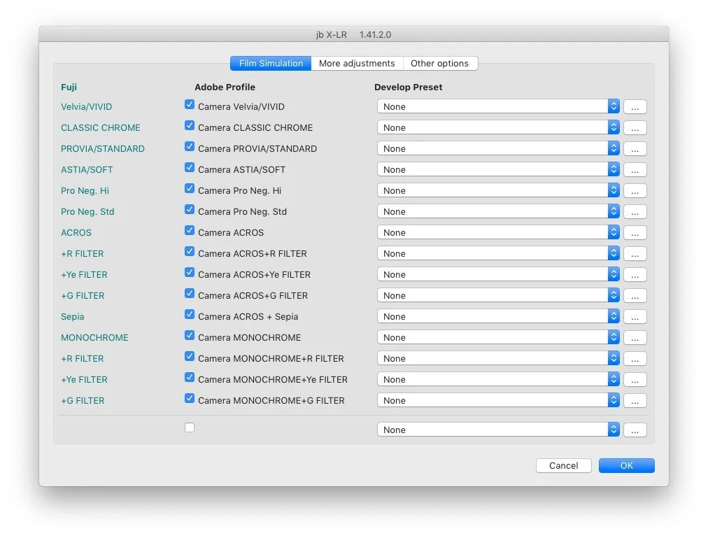 Setting Fuji Film Simulation modes automatically with X-LR
