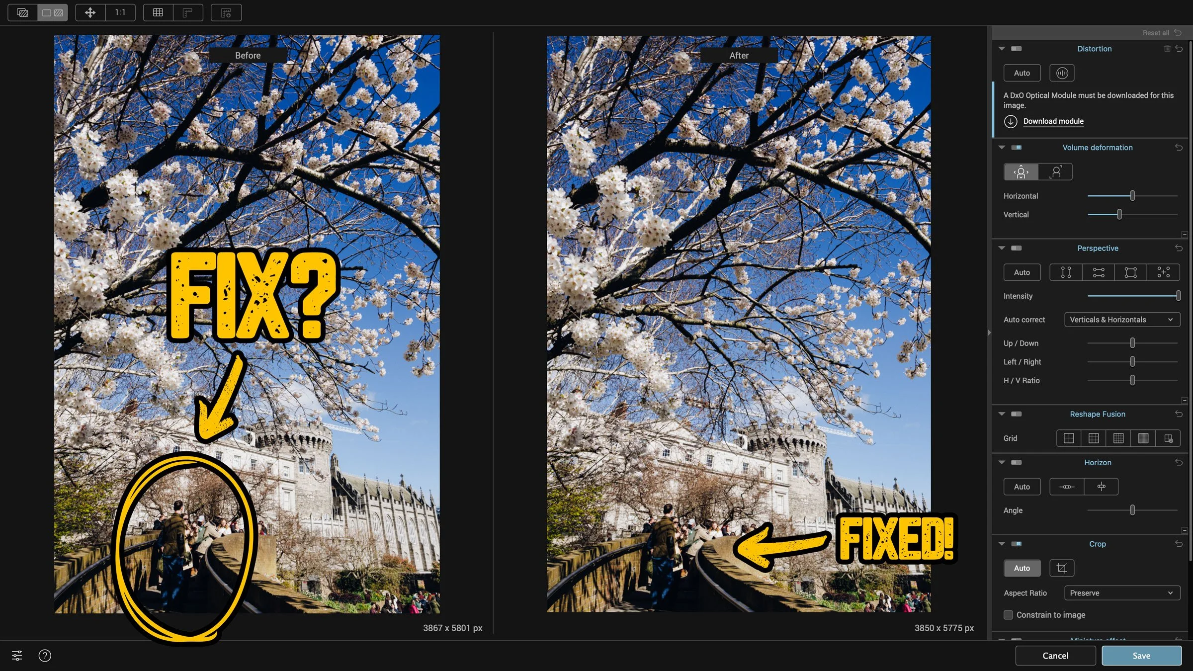 How to fix “Stretchy People” when shooting with a wide angle lens
