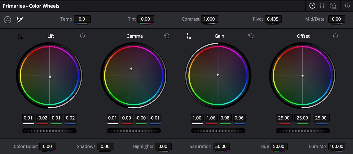 Davinci Resolve Colour Correction Wheels