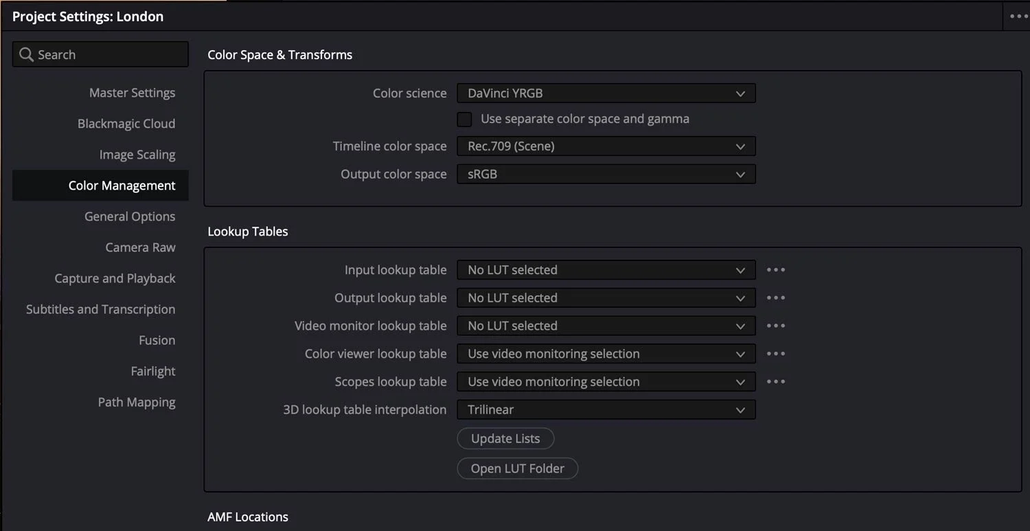 Project Settings in Resolve to deal with SRGB output for Stills
