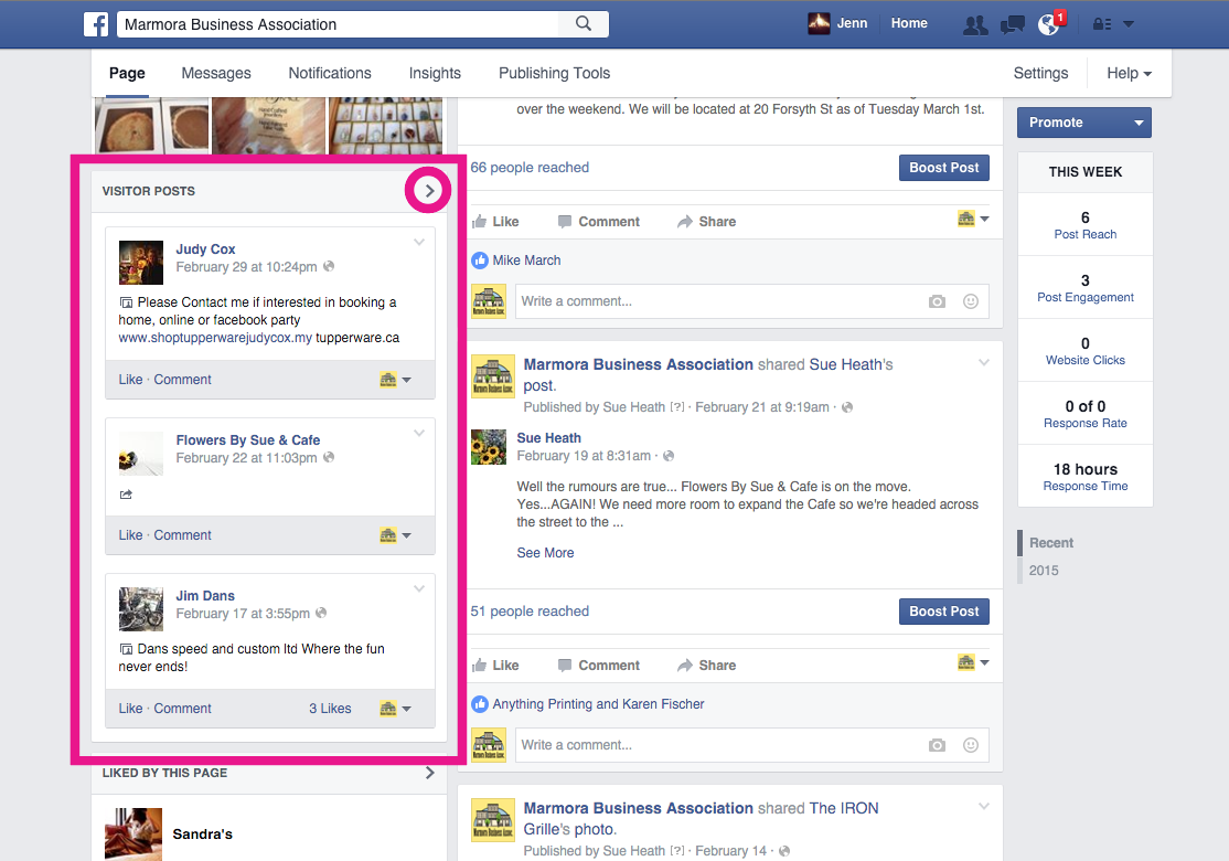 Posts that are posted directly to the MBA page will appear in the VISITOR POSTS section of the MBA page. 