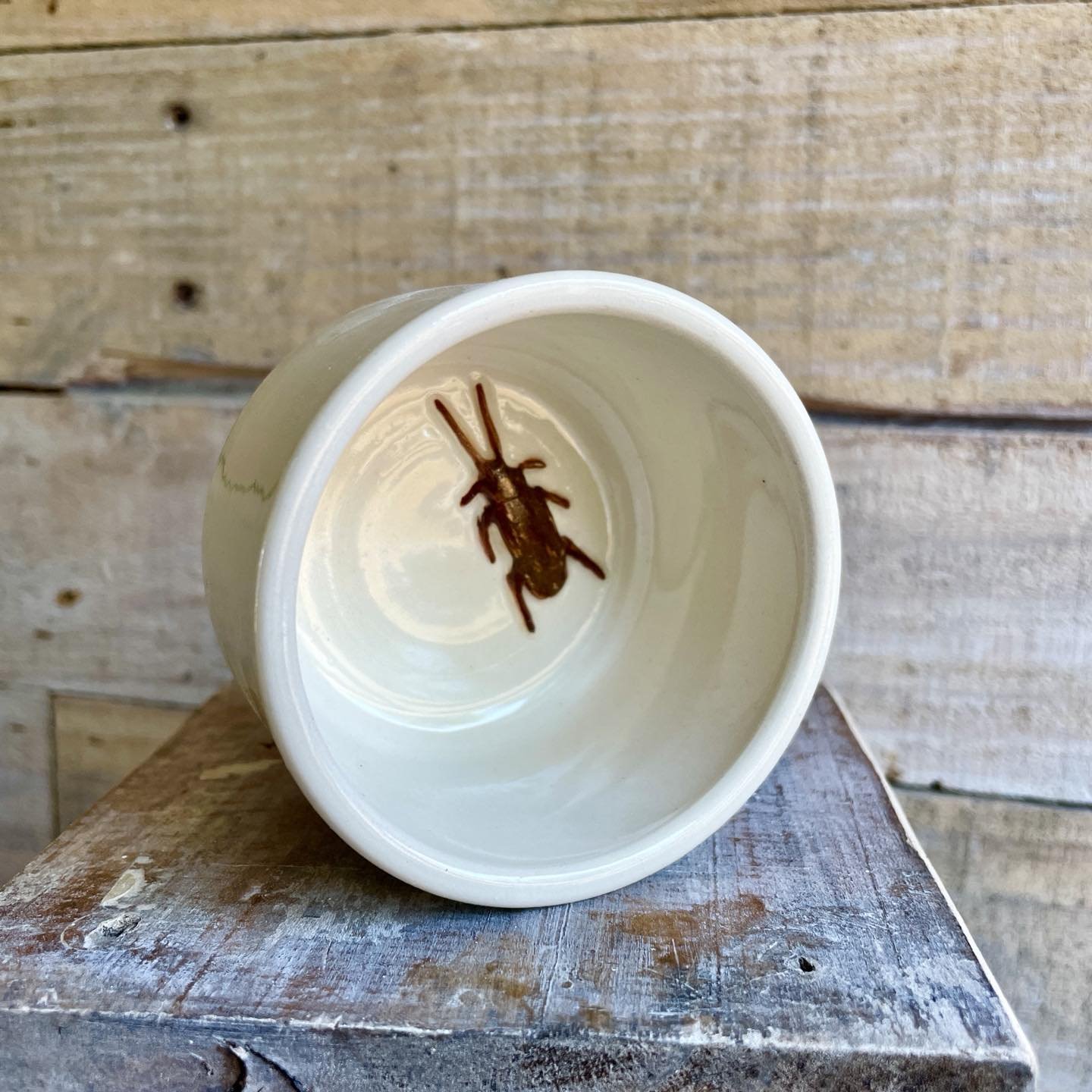 Looking for a container to hold a tasty treat for spooky season? Put your candy corn in this fantastic piece of Roachware, and celebrate! Handmade porcelain, and food-safe! Visit chokemesoftly dot com to see more!

#roach #narsty #snacktime #deliciou