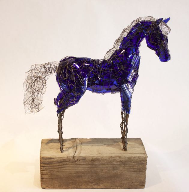 "Little Blue" Glass and Wire 15.5"H12"W3.5"D