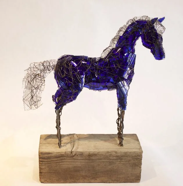 "Little Blue" Glass and Wire 15.5"H12"W3.5"D