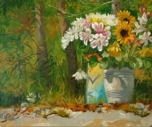 "Cut Flowers on My Wall" oil 21.5"x 25.5"