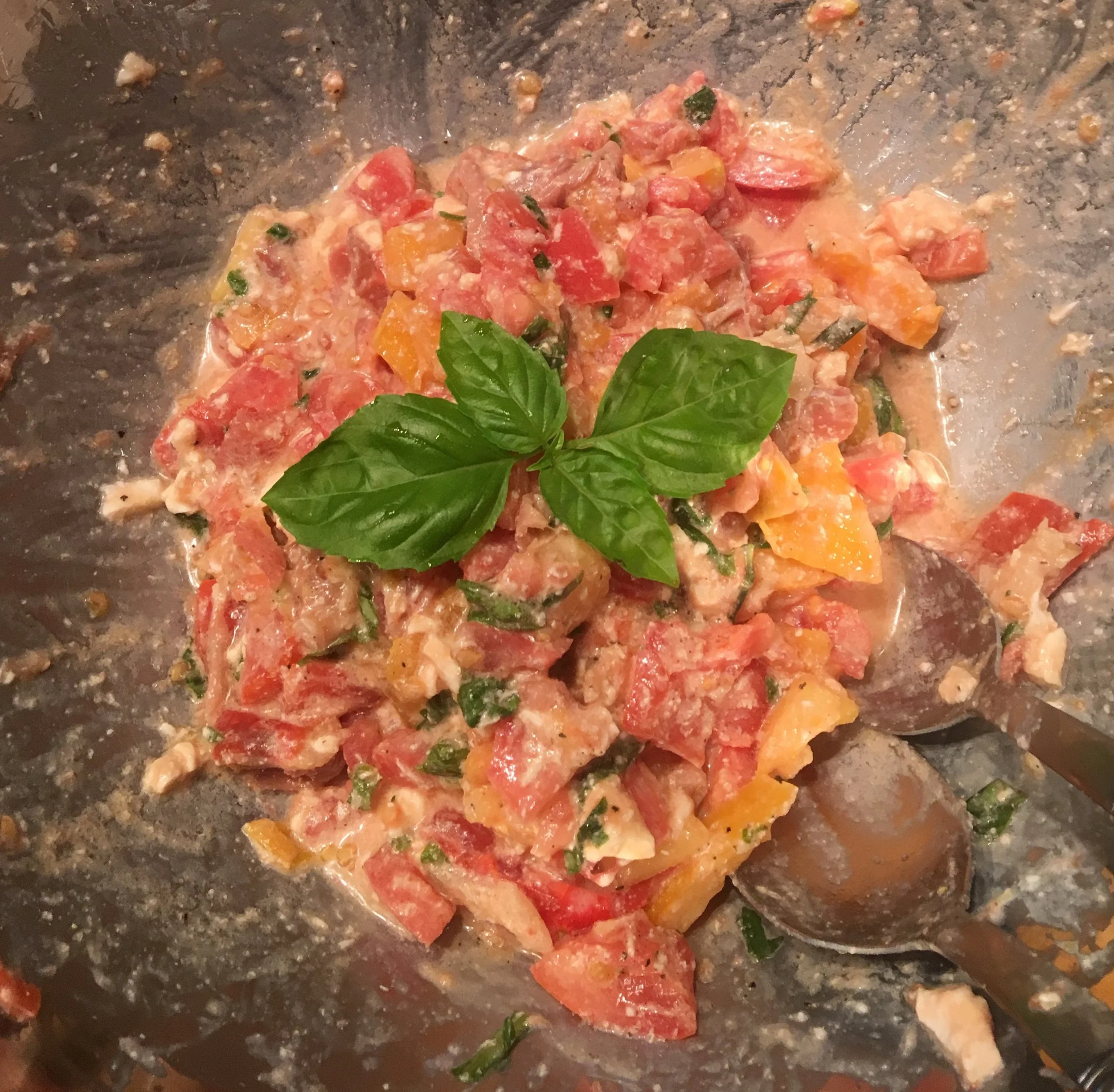 pictured: heirlooms, fresh basil, EVOO, espresso balsamic, S+P, bufala mozzarella, & speck.