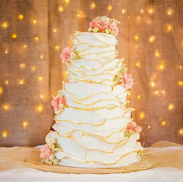 Gold Tipped ruffled wedding cake