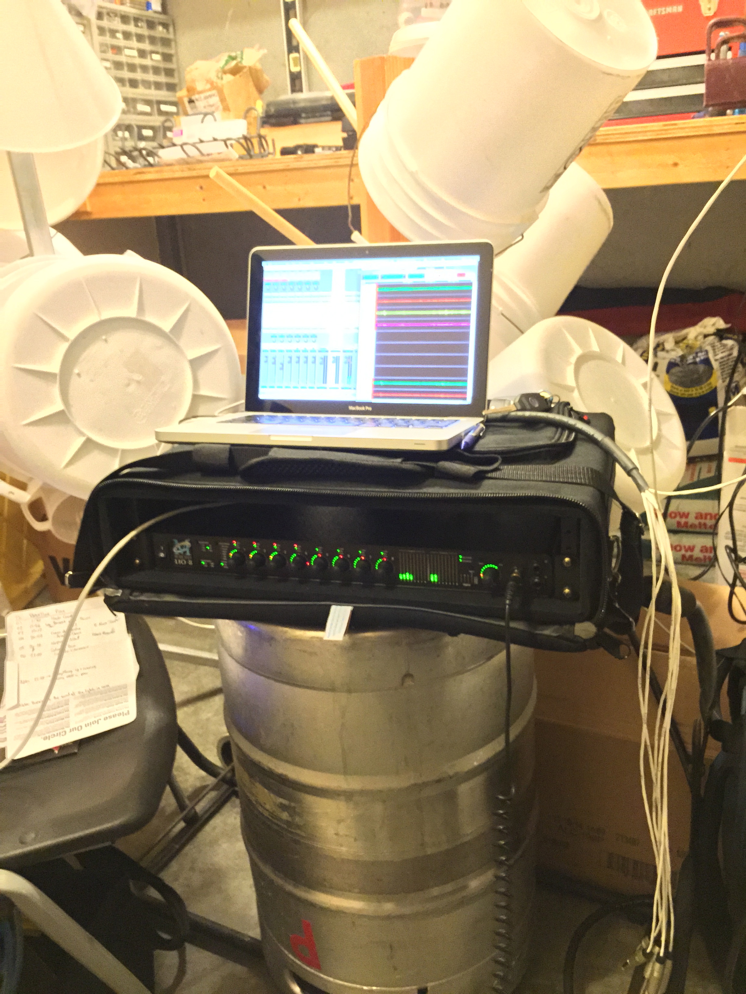 An improvised setup backstage at a winery...