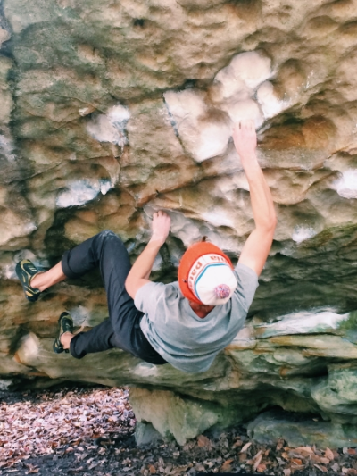 Brian Swarthout working on Nose Candy (V5) in the best pom pom hat I’ve seen in ages