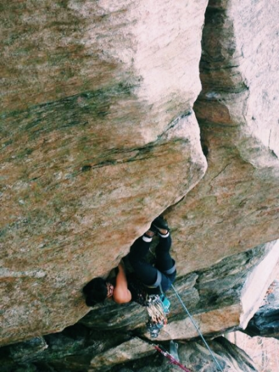 The initial invert moves on Bulletproof (5.13). Photograph by Wayne Burleson