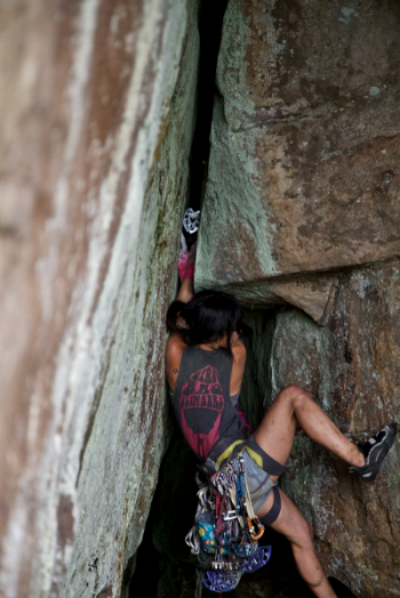 The Drain Pipe (5.11a). Butterflies give me butterflies. Photograph by Nick Lanphier