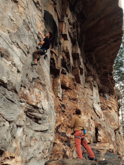 Paul Brenner on the starting moves of Puppy Chow, possibly one of (if not, THE) best 12 sport climb in NRG