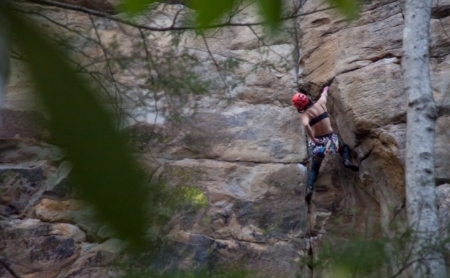 Busting a move on Trojans (5.11c). Photograph by Peter Hoang