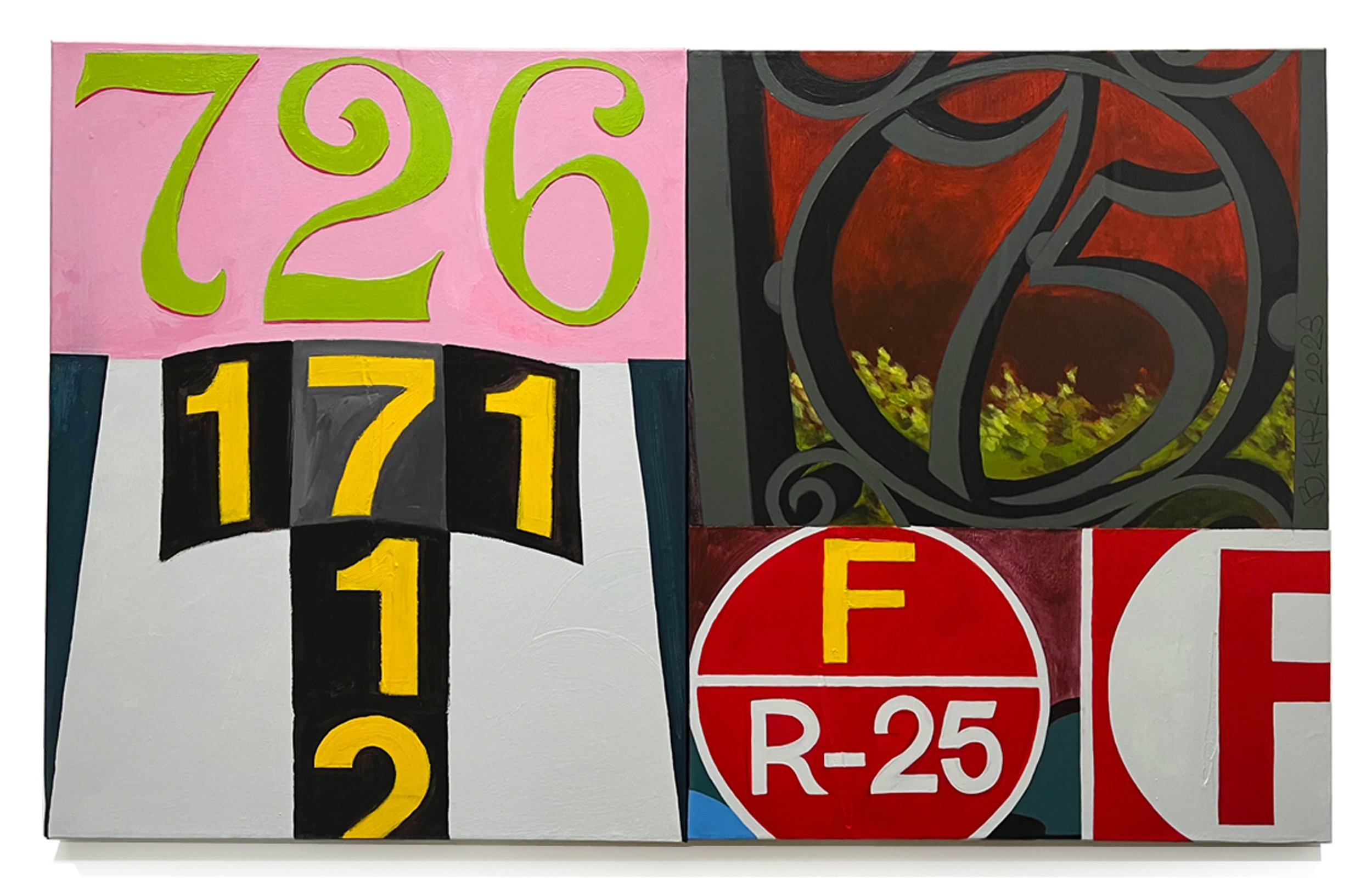 Walking on Ground, 2023 20 x 32 inches overall Acrylic, gouache, household and wax pencil on paper on canvas panels